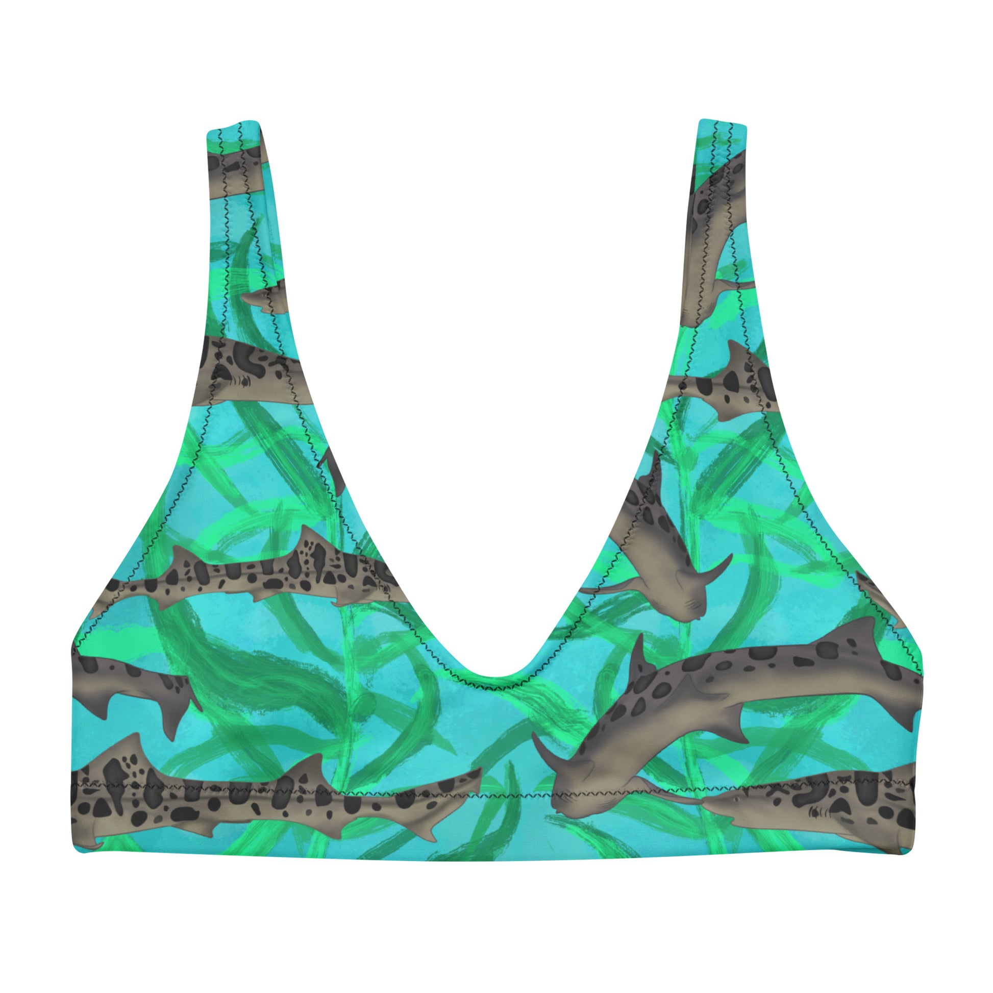Blue and green leopard sharks sporty bikini top 