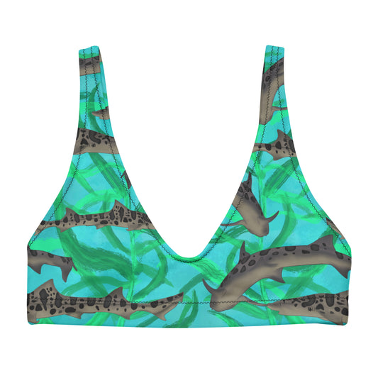 Blue and green leopard sharks sporty bikini top 