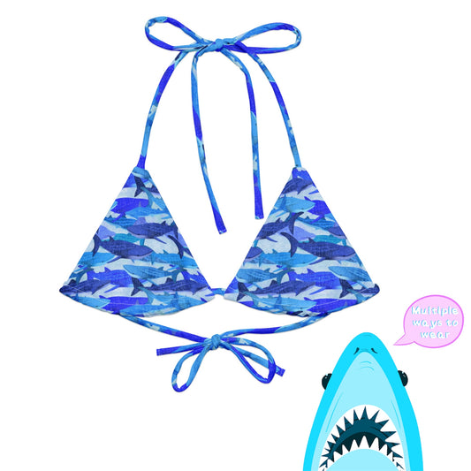 Blue glitter whale sharks background eco string bikini top
