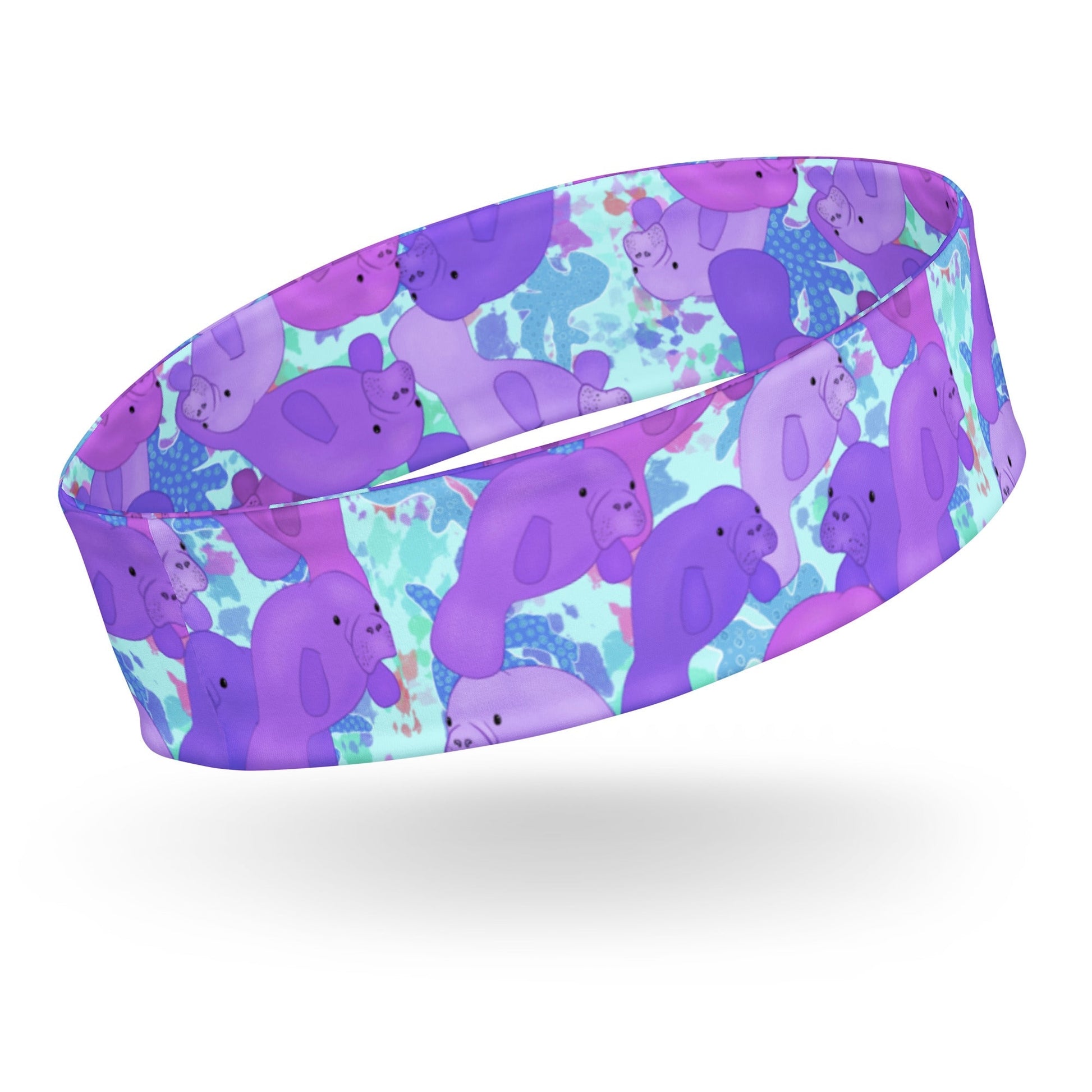 Blue Headband with purple manatees 