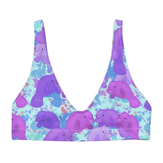 Purple manatees with blue color pops sporty bikini top 