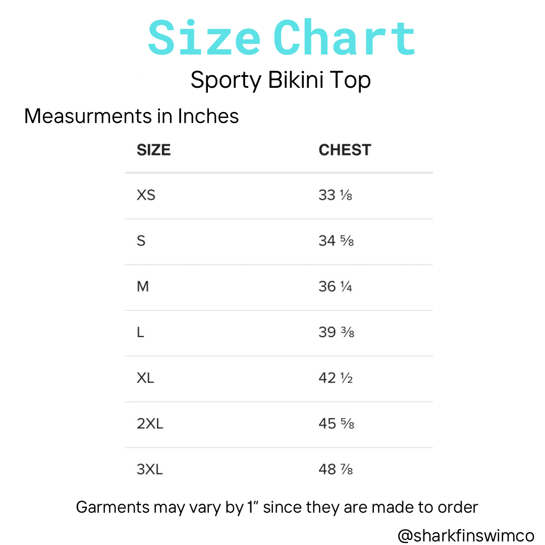 Sporty bikini top size chart 