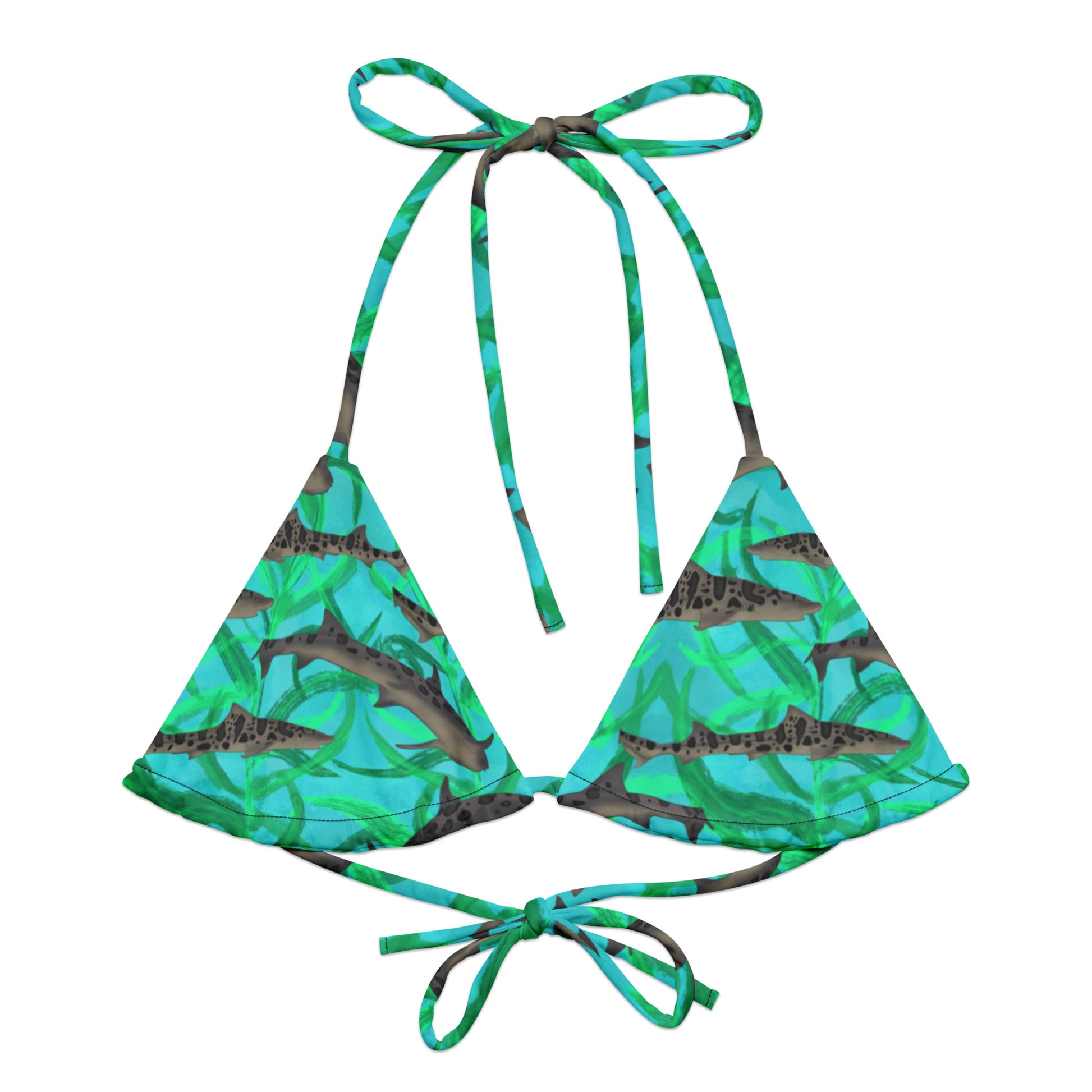Blue and green leopard Shark string bikini top 