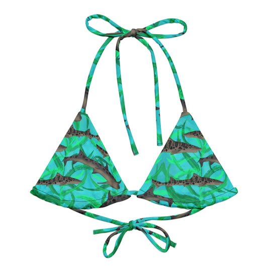Blue and green leopard Shark string bikini top 
