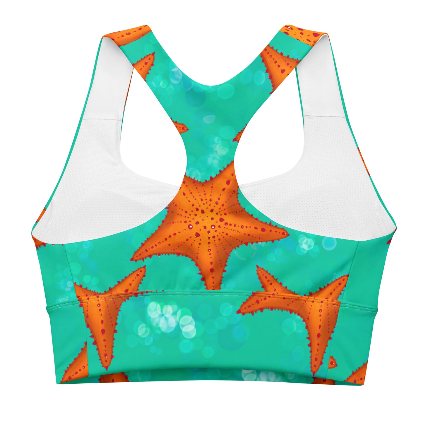 Green/teal sports bra with orange starfish 