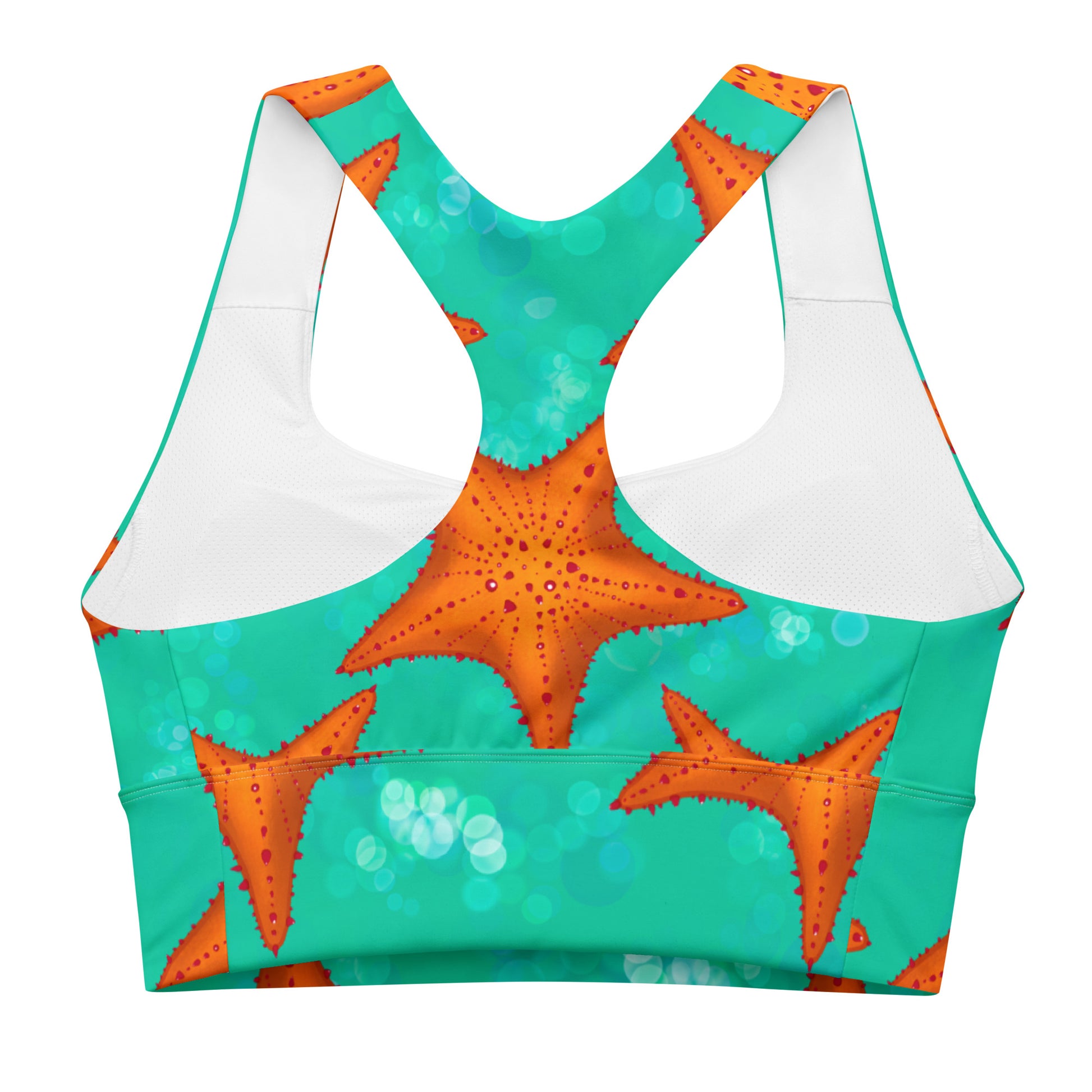 Green/teal sports bra with orange starfish 