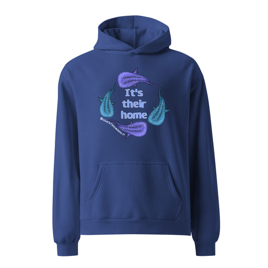 Navy blue whale shark eco hoodie it’s their home 