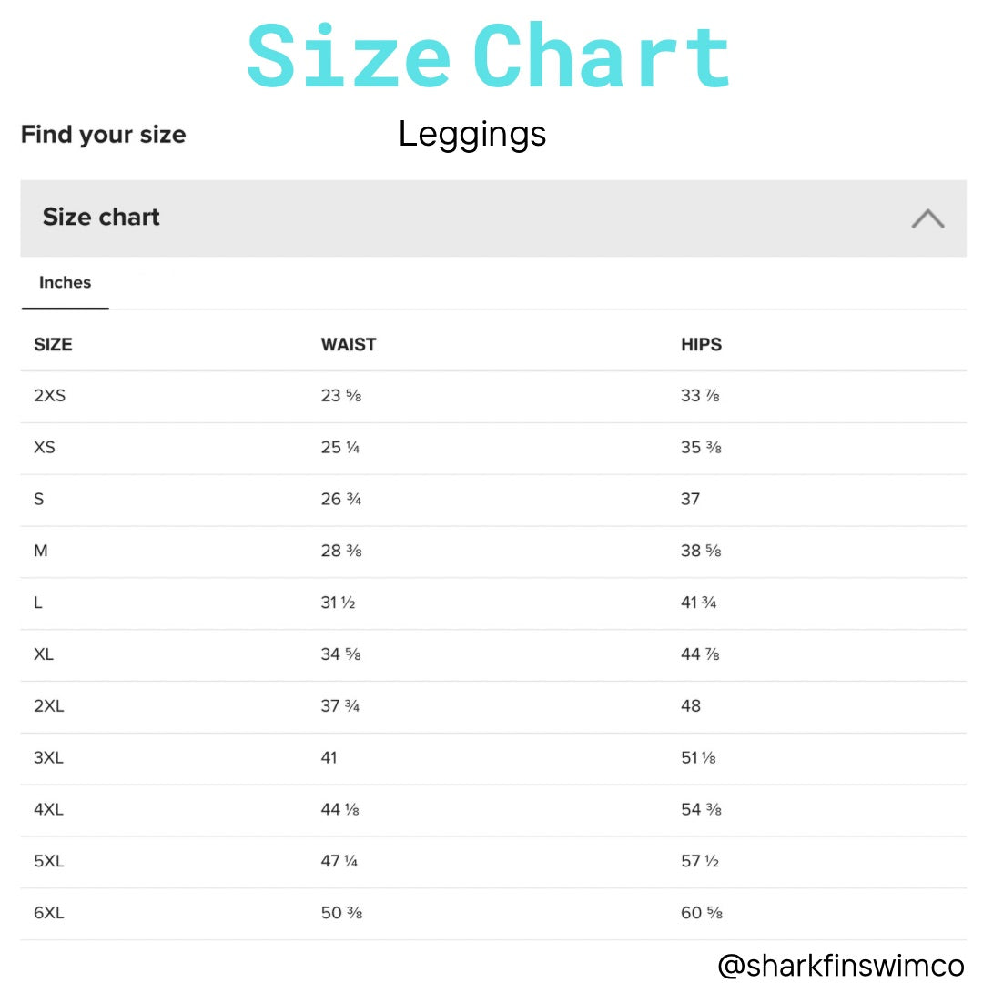 Dive leggings size guide in inches 