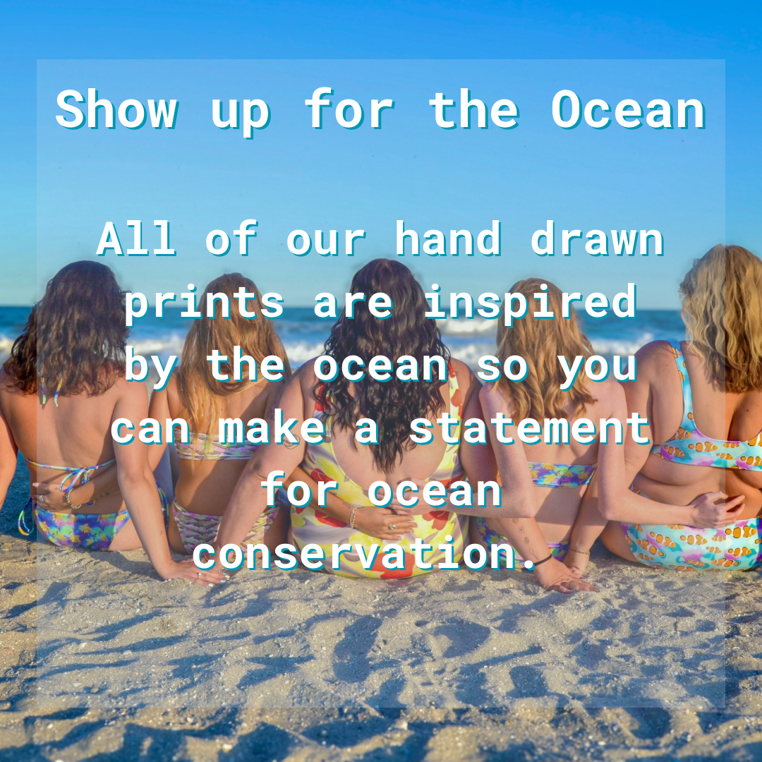 Text graphic of women on the beach wearing colorful swimsuits 