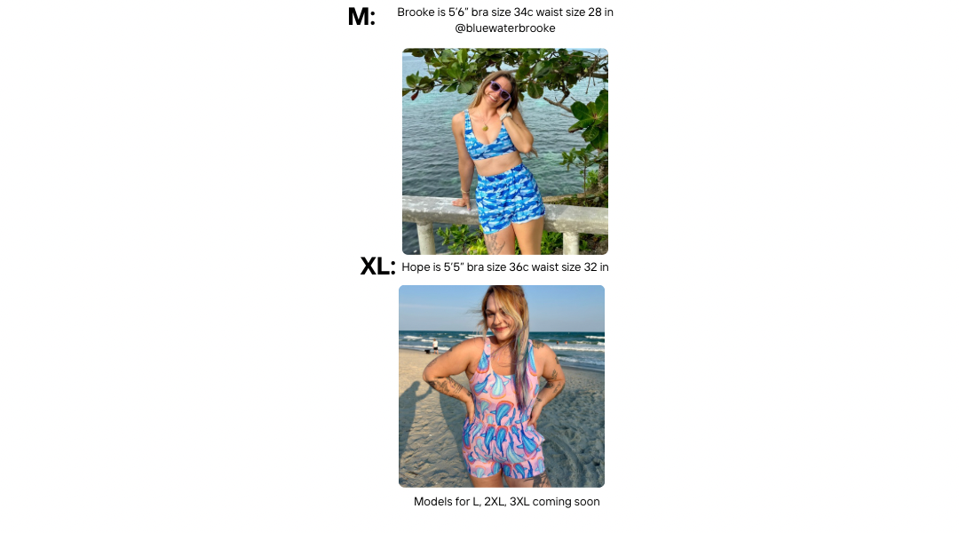 Models wearing sizes m and xl unisex swim shorts, more models coming soon